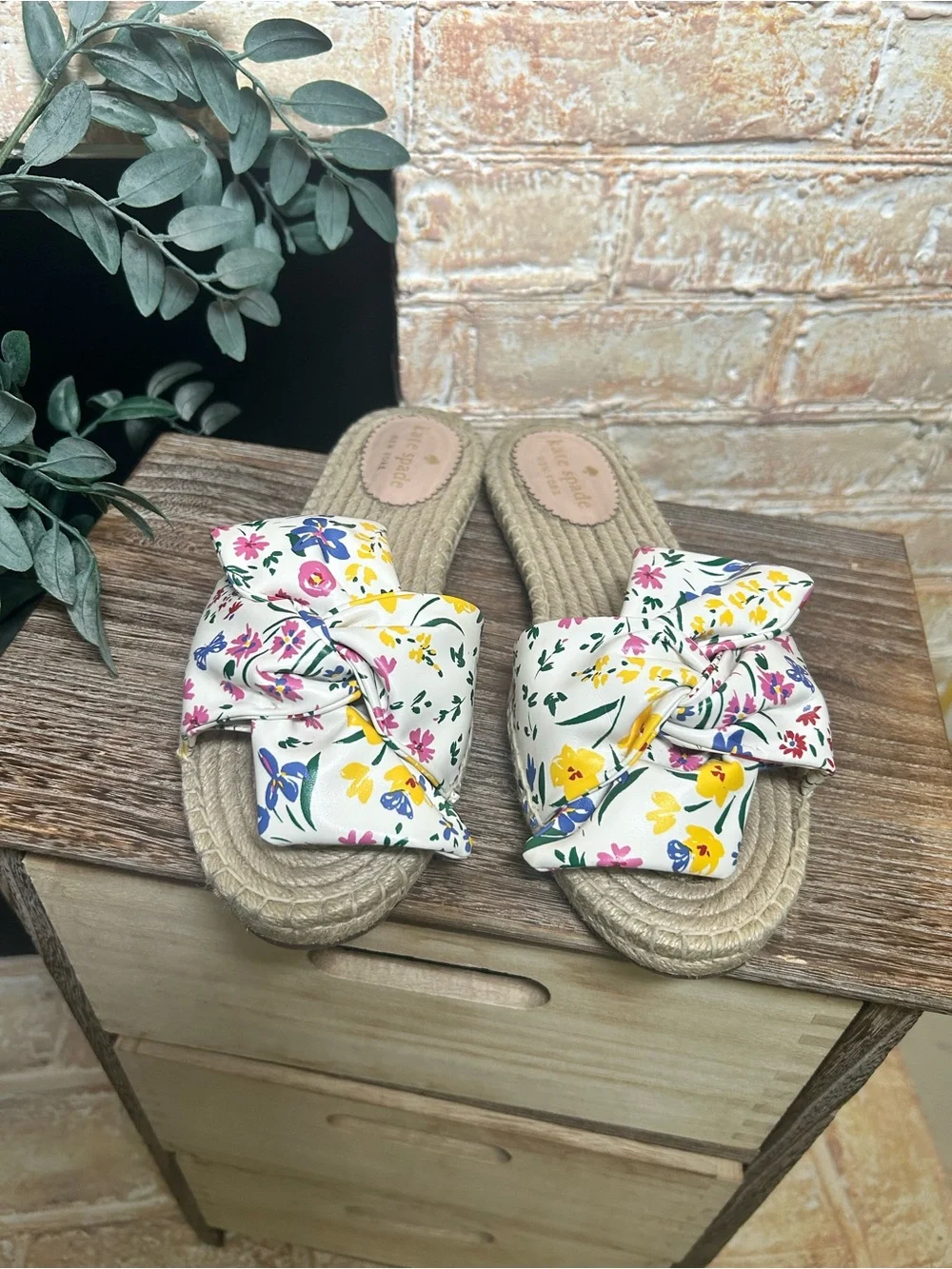 Kate Spade Geneva Garden Bouquet Floral Bow Espadrille Slide Sandals Size 9